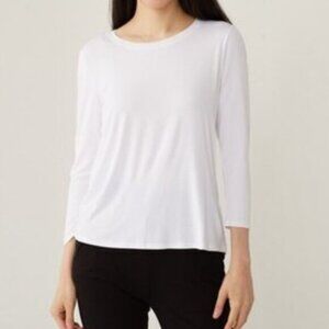 New Terrera Emmy White 3/4 Sleeve Crewneck Bamboo Top Size Large bin 4H